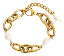 Comprar Pulsera Acero Quirúrgico Eslabones Y Perla Enchapada Oro 18k