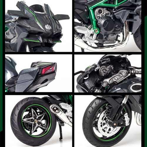 C Kawasaki H2r Miniatura Moto Metal Con Luz Y Sonido 1:12