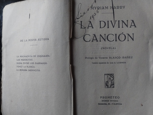 La Divina Canción - Myriam Harry - Ed Prometeo, 1955 (Usado)