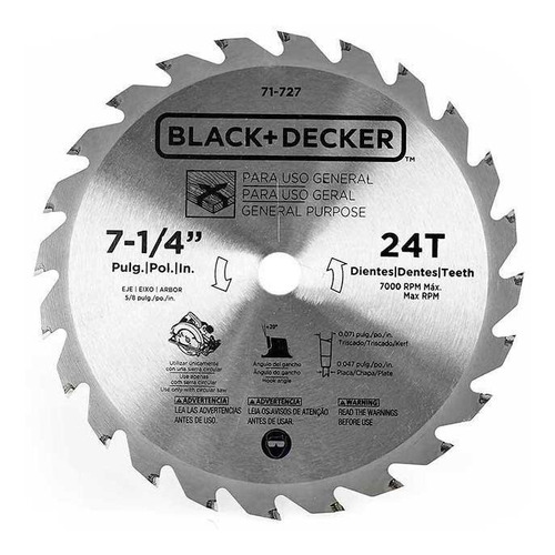 Black+Decker 71-727 Disco Wídea de 24 dientes, 7 1/4 pulgadas