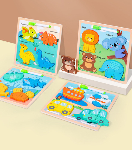 Juego Infantil De Encastre Didáctico 2 En 1 Puzzle + Pizarra