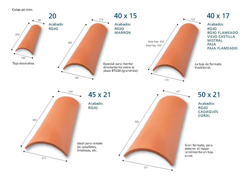 Tejas Curvas 40cm  21cm 17 Cm Lado Angosto 3000u 300p/u 