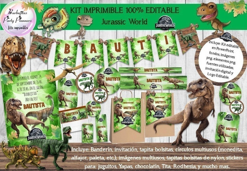 Kit Imprimible Candy Bar Jurassic World Editable Ppt