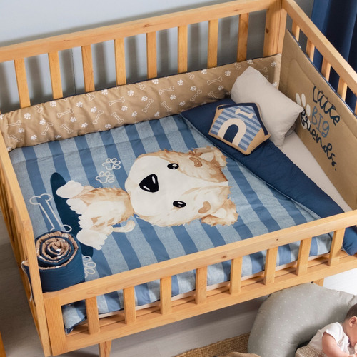 Jgo De Edredon Para Cama Cuna Corral Puppy Niño Vianney Color Azul Diseño De La Tela Infantil