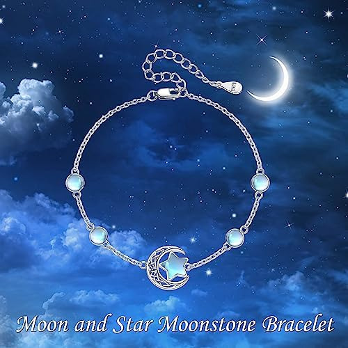 Hukkun Pulsera De Piedra Lunar De Plata De Ley Con Forma De