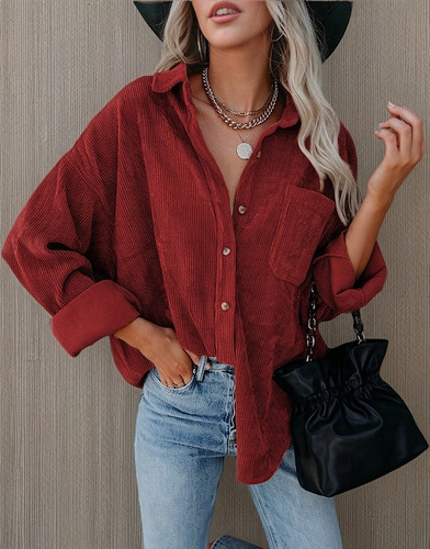 Chaquetas De Pana Para Mujer Manga Larga Camisa De Botones