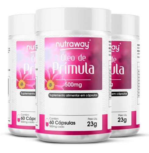 Kit 3 Óleo De Prímula Nutraway 500mg 60 Cápsulas Sabor Sem Sabor