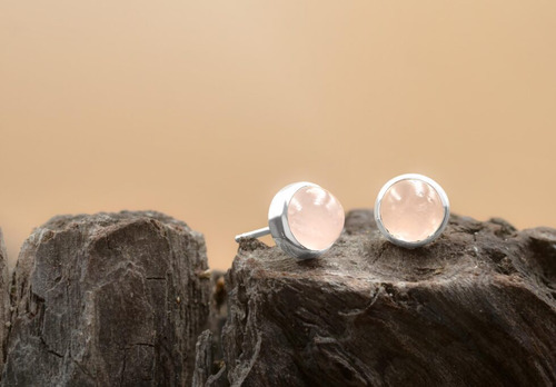 Aretes De Poste Redondo De Morganita En Plata De Ley