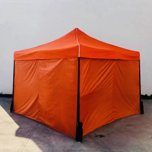 Toldo 3x3 M Naranja Con Paredes Lisas Marca Mrtoldo Y Zipper