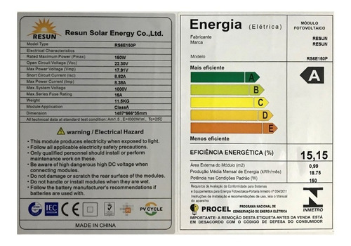 Imagem 5 de 5 de Placa Painel Energia Solar Policristalina 150w C/ Inmetro