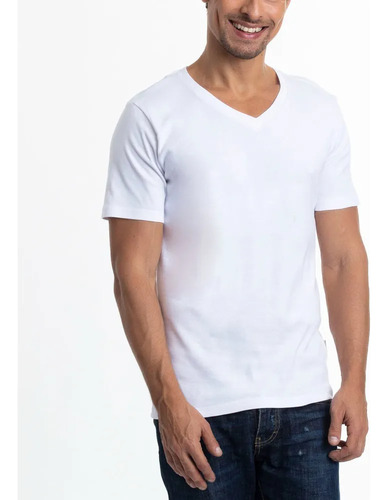 Camiseta Algodón 100% Manga Corta Cuello En V Hombre Básica