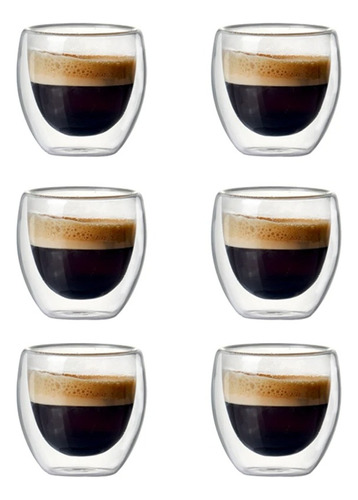 Pack 6 Vasos De Vidrio Doble Pared Té Café Sin Asa 250ml