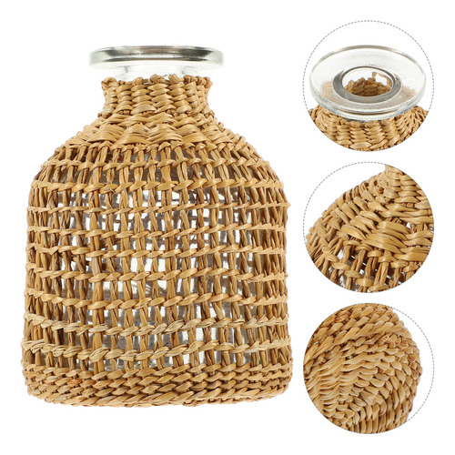Jarrón De Mimbre Terrarium Gra, Jarrón De Vidrio De Ratán