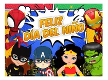 Comprar Lona Feliz Día Del Niño Super Héroes - Fondo Día Del Niño Super Héroes 200x150