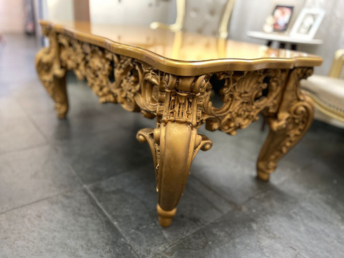 Mesa Centro Sala Luiz Xv Imperial Resina Fibra Epóxi Não Cor Dourado Envelhecido