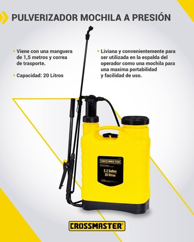 Imagen 2 de 8 de Pulverizador Manual 20 Litros Mochila Crossmaster 9937976