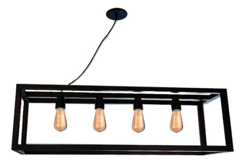 Lámpara Colgante Tipo Industrial Rectangular Con 4 Luces