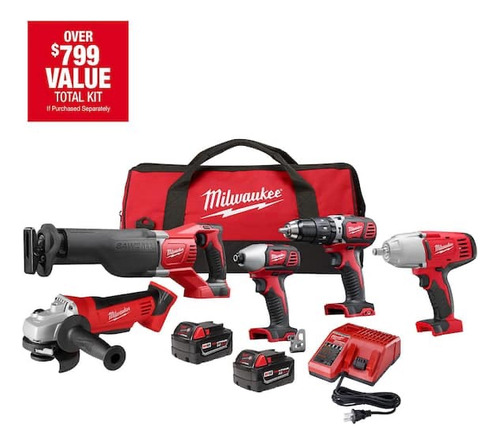 Kit 5 Herramientas M18 Milwaukee + Baterías, Cargador, Bolso