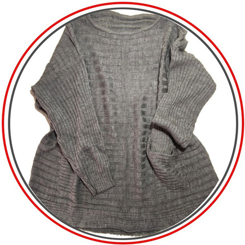 Sweater Pulover De Lana, Oversize, Con Bolsillos Para Mujer