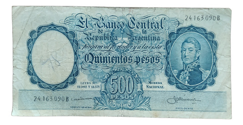 Antiguo Billete 500 Pesos Mon Nac San Martín Joven Bott 2106