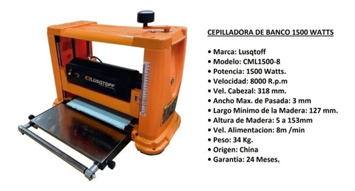 Imagen 3 de 7 de Cepillo De Banco Madera Lusqtoff 1500w Cuchilla Cml1500