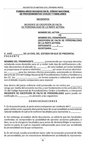 Incidentes En Materia Civil (primera Parte) (falta De Personalidad Y Nulidad De Actuaciones, Defecto En El Emplazamiento)