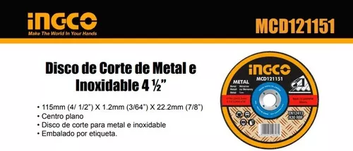 DISCO CORTE METAL 10PZS 4 1/2 115MM AMOLADORA CORTADORA - MCD121155 INGCO  TOOLS