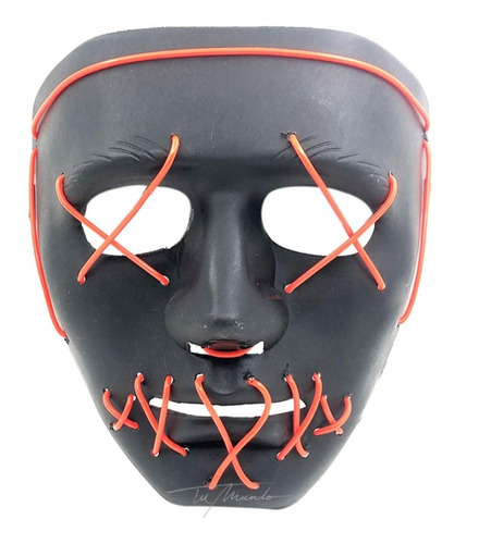 Máscara Led Luz Neón Sin Expresión Negra Halloween 16x19cm
