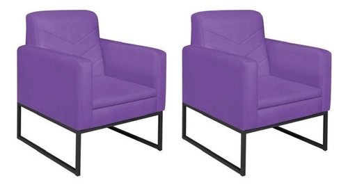 Kit 2 Poltronas Corano Base De Ferro Bali Roxo/preto Fewt