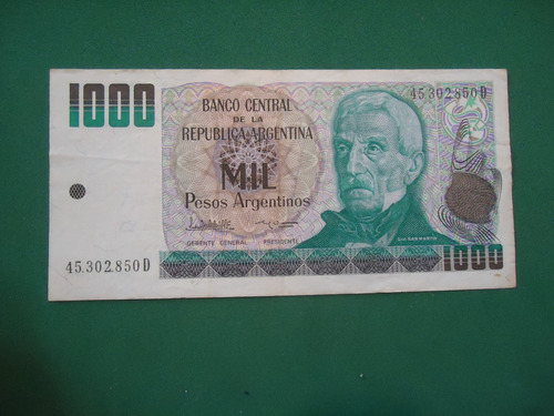 Billete De $ 1000.- Argentinos Serie D 1984 Bot 2634