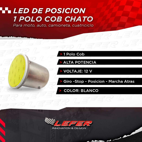 Imagen 2 de 8 de Lampara Led 1 Polo Cob Chato 12v Marcha Atras X 2 Unidades