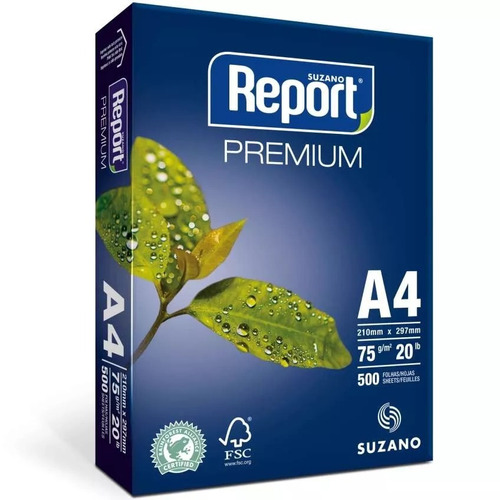 Papel Sulfite A4 75g Resma 500 Folhas Premium Report Suzano