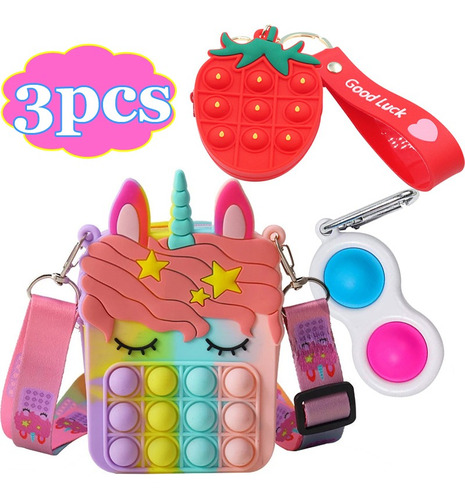 Juego De 3 Monederos De Juguete Sensory Pop It Rainbow Para