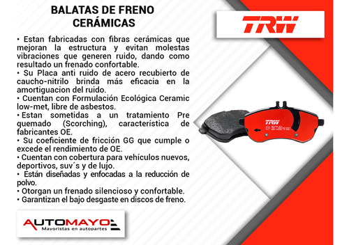Balatas Ceramicas Delanteras Trw Corvette V8 6.2l 2014-2017