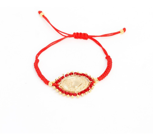 Pulsera Tejido Redondo Con Placa Sagrado Corazón Bordada