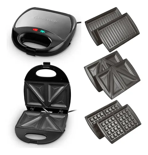 Sandwichera 3 En 1 Marca Ultracomb Modelo Sw-2801 - Negro Waffle Sandwich