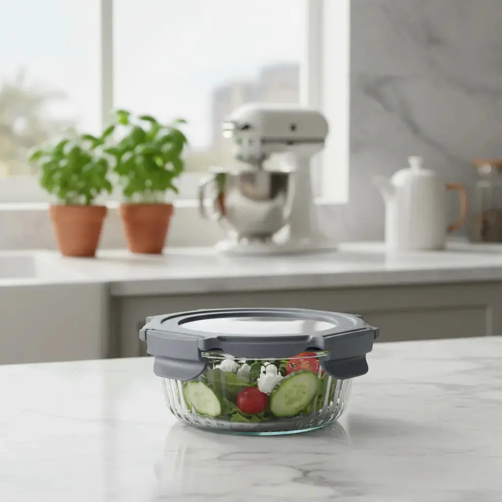 Pote Vidrio Hermetico Redondo Horno Frezzer M 650ml Color Gris