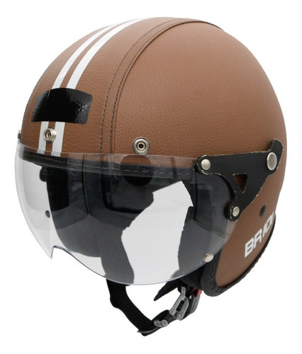 Capacete Br101 3/4 Revestido Couro Marrom Custom Harley Cor Viseira Cristal Tamanho do capacete 58