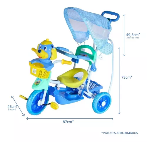 Triciclo Infantil Com Empurrador Motoca Passeio Bebê Azul