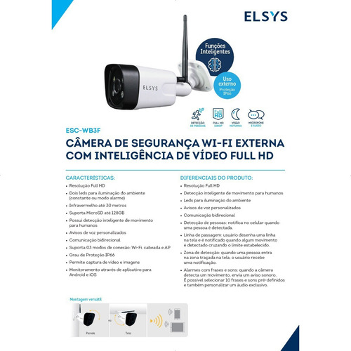Imagem 5 de 6 de Camera Ip Wifi Full Hd Elsys 1080p Ir 30m Smart Ip66 Cel App