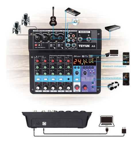 Aa Consola De Audio A6 6ch Protable Mini Mezclador Con