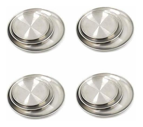 12 Pack Stainless Steel Plates, Reusable Brushed Metal Dinne