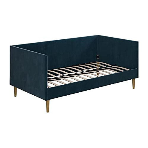 Dhp Franklin Sofa Cama Mid Century Tapizado, Madera, Azul