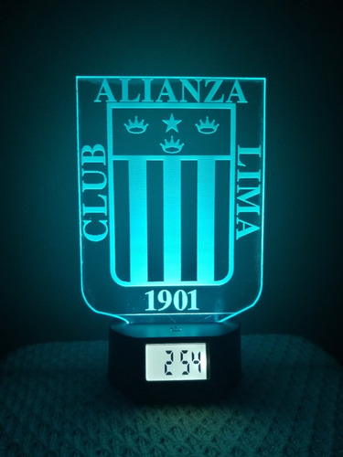 Lámpara Led Ilusión 3d Reloj Alarma Club Alianza Lima