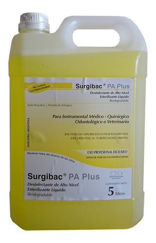Surgibac Pa Plus - Acido Peracético + Peróxido H Bidón X 5 L