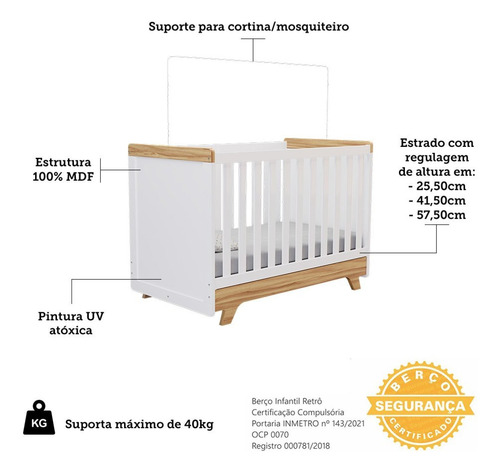 Berço Mini Cama 100% Mdf Retrô