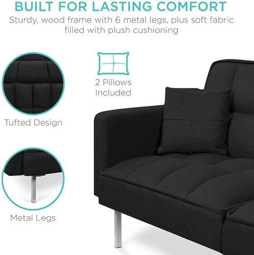 Sofa Convertible A Cama Color Negro Marca Best Choice Pr