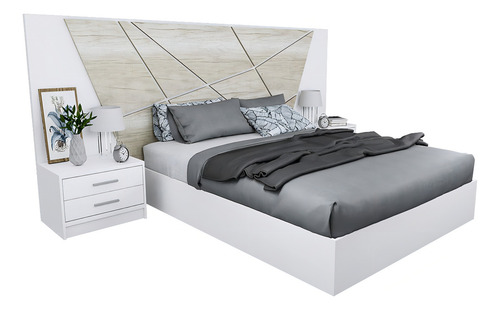 Respaldo Sommier Cabecera Mesas De Luz Dormitorio 2 Plazas Color Beige