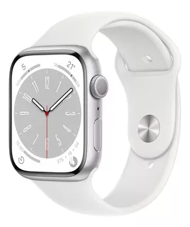 Apple Watch Series 8 GPS - Caja de aluminio plata 45 mm - Correa deportiva blanca - Patrón - Distribuidor autorizado