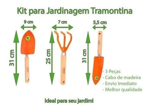 Conjunto Jardinagem Tramontina 3 Peças Cabo Madeira + Luva